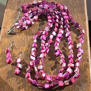Pink Mother of Pearl Shell necklace and earring set